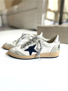 Golden Goose Women’s Ball Star Leather Sneakers with Navy Star Accent - Size 37